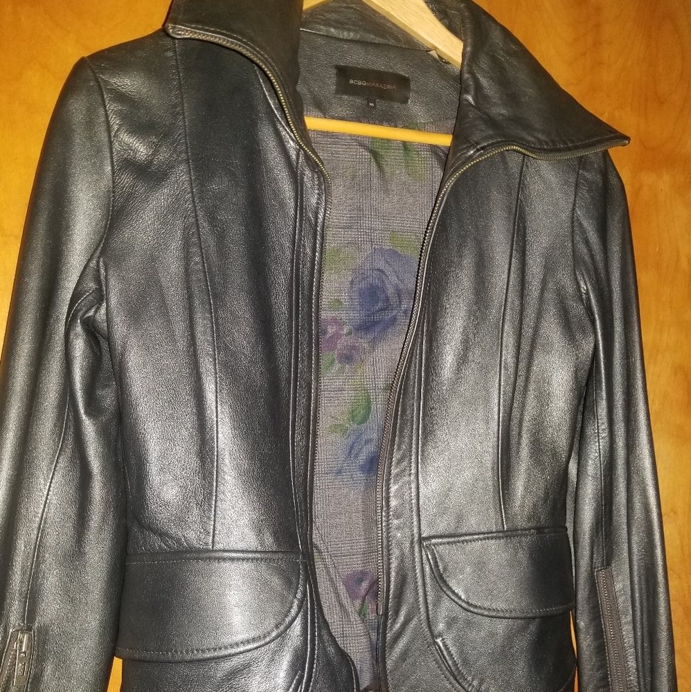 BCBG Leather Zipup Jacket
